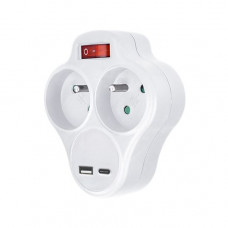 Solight P99USBC-PD20 rozbočka s USB A+C 20W, 2x10A, vypínač