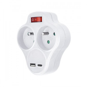 Solight P99USBC-PD20 rozbočka s USB A+C 20W, 2x10A, vypínač